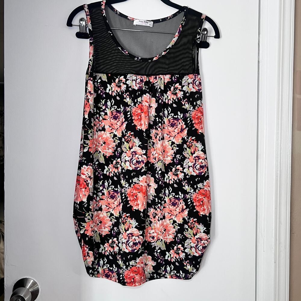 ✨Tutta Bella Maternity Sleeveless Floral shirt XL Black Sheer Mesh Yoke